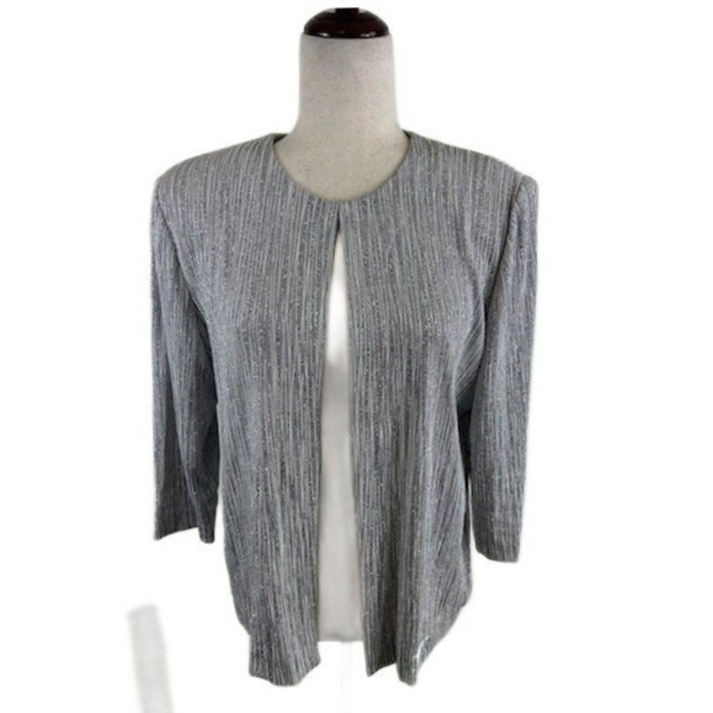 Alex‎ Evenings Evening Jacket Women's Size Medium Silver Sparkle Party Cocktail